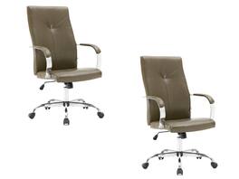 LeisureMod - Set of 2 Sonora Ergonomic High-Back Leather Office Desk Chair with Swivel and Tilt for Conference Room or Home Office - Olive Green