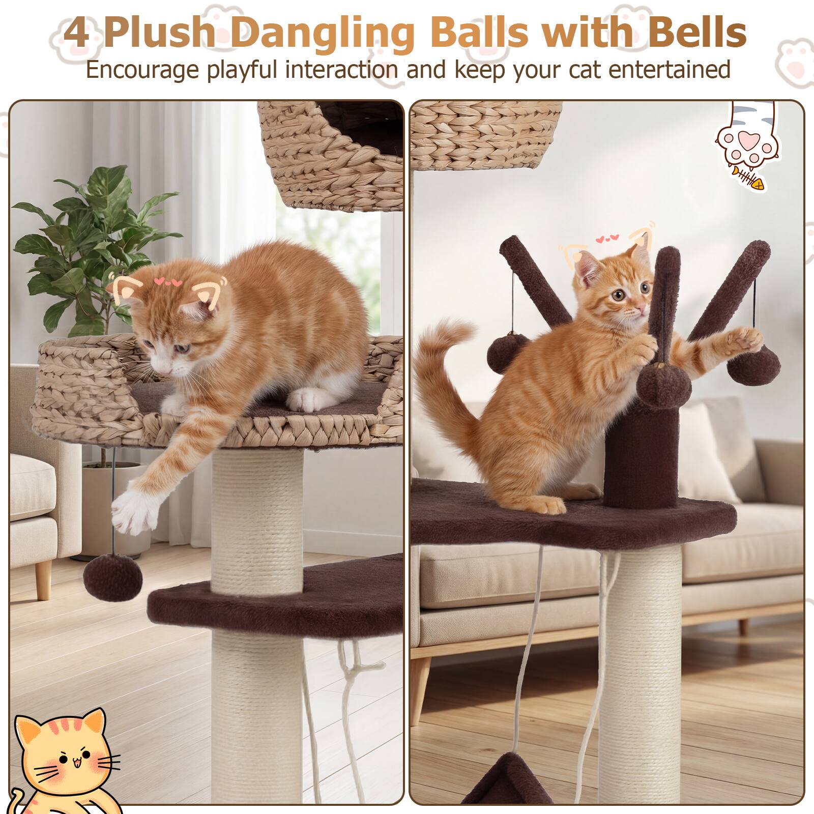 4 Plush Dangling Balls with Bells  
Encourage playful interaction and keep your cat entertained