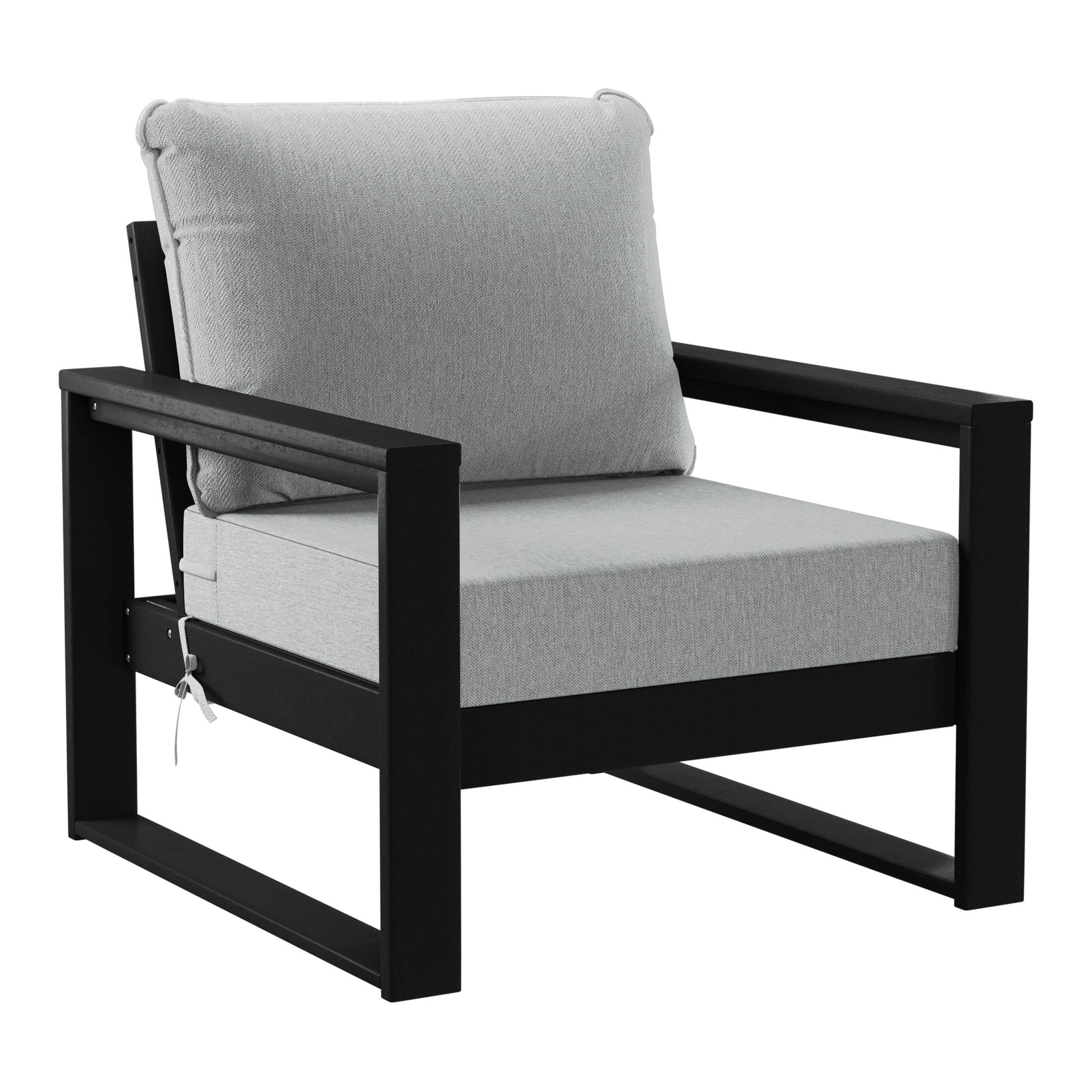 Left. WestinTrends - WestinTrends Montara Outdoor Modern HDPE Patio Club Chair with Waterproof Deep Seat Cushions (Set of 2) - Grey.