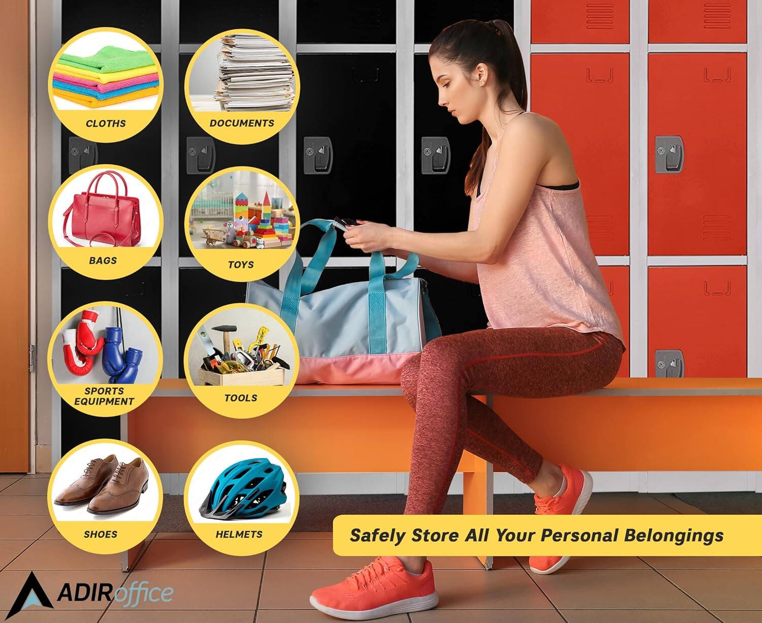 CLOTHS, DOCUMENTS, BAGS, TOYS, SPORTS EQUIPMENT, TOOLS, SHOES, HELMETS, Safely Store All Your Personal Belongings, ADIRoffice, ADIR