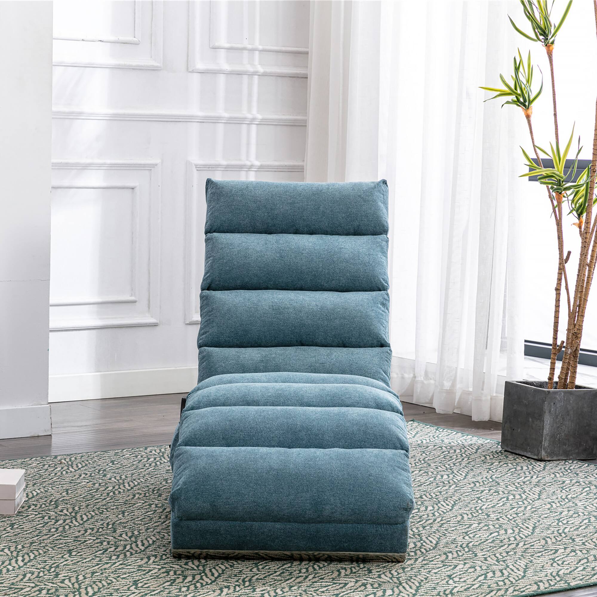 Angle. Trinkets Crazed - Linen Massage Chaise Lounge Indoor with Remote Control,Ergonomic Electric Massage Long Lounger with 5 Modes - Blue.