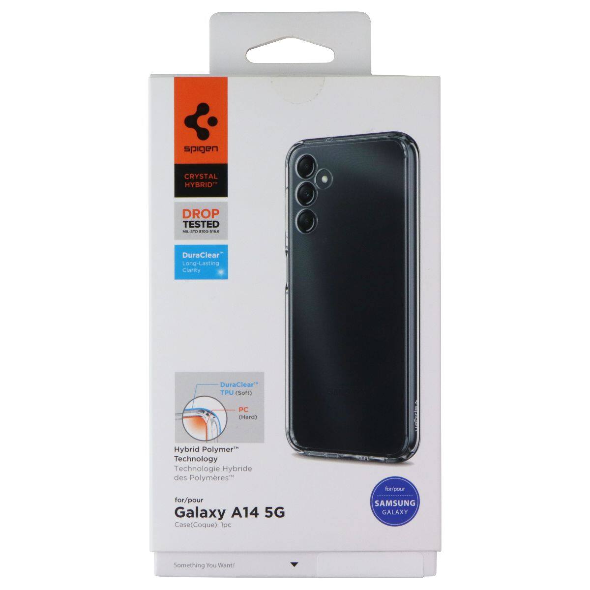 Spigen CRYSTAL HYBRID DROP TESTED - STE HCCMs DuraClear Long-Lasting Clarity DuraClear TPU (Soft) PC (Hard) Hybrid Polymer Technology Technologie Hybride des Polymères" for/pour Galaxy A14 5G Case(Coque): 1pc For/pour SAMSUNG GALAXY