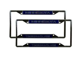 Rico Industries - Minnesota Timberwolves NBA (Set of 2) All Corner EZ View Chrome Metal Laser Cut License Plate Frames - Multi