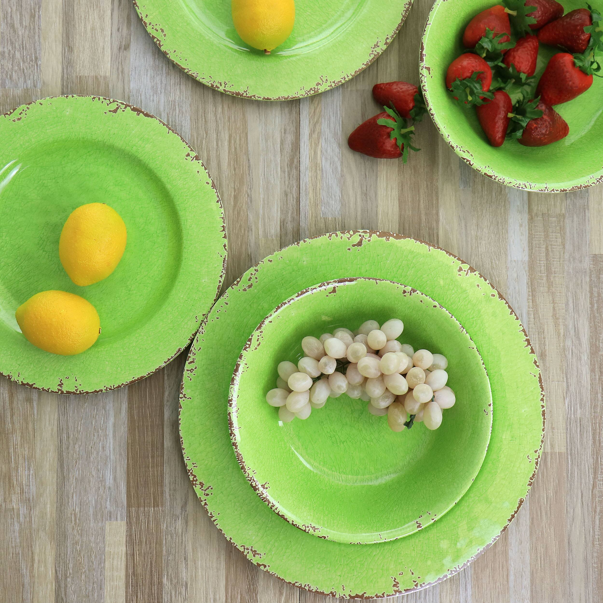 Alt View 6. Laurie Gates - Laurie Gates California Designs Mauna 12 Piece Melamine Dinnerware Set in Crackle Green - Light Green.