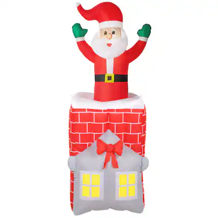 Front. Outsunny - 7ft Inflatable Santa in Chimney, Outdoor Blow Up Santa Decoration with Built-in LED Lights - Multi-Colored.