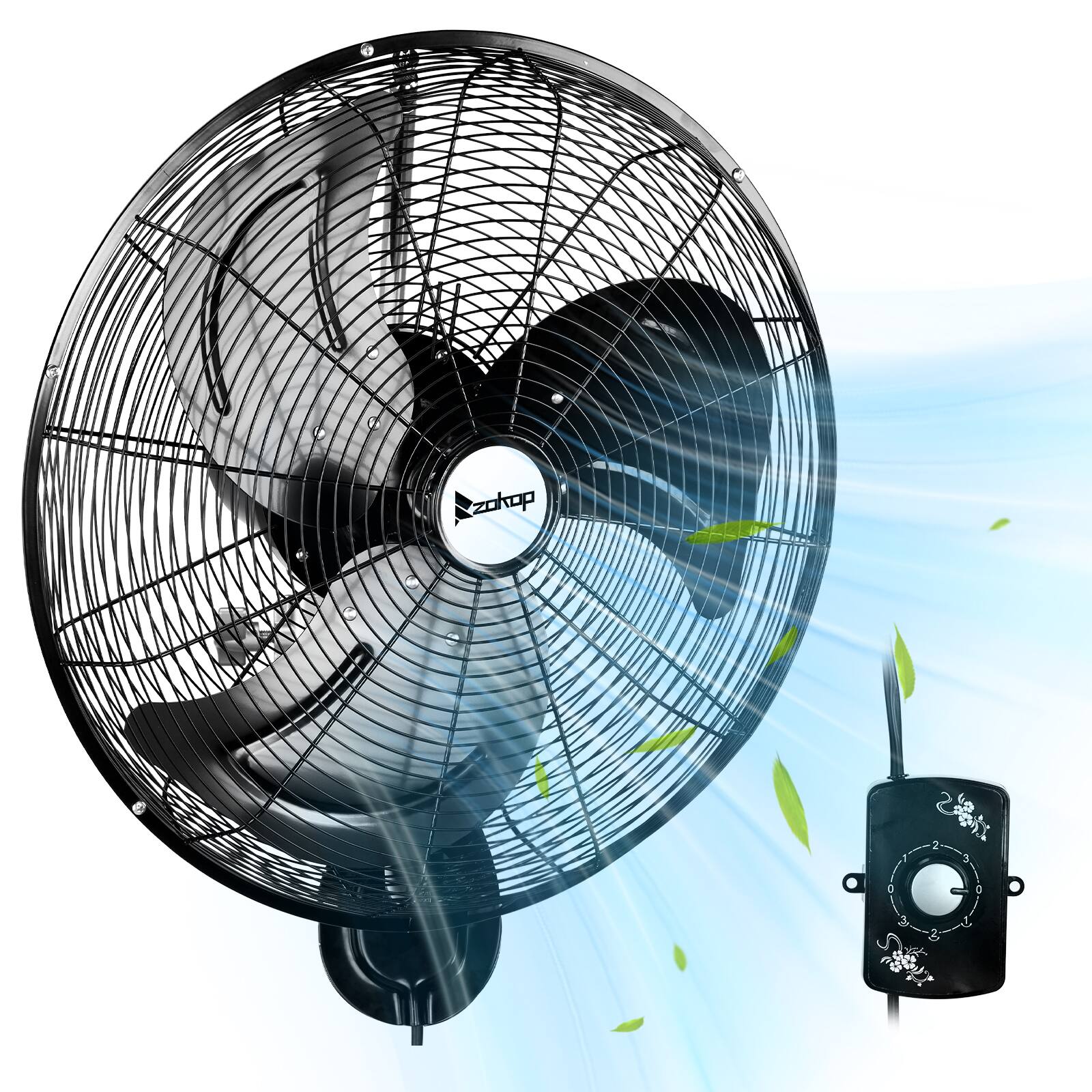 Winado - 18inch High Velocity Wall Mount Fan Oscillating,Industrial Fan with 3 Speed Ventilation,4592CFM Indoor Wall Metal Fan - Black