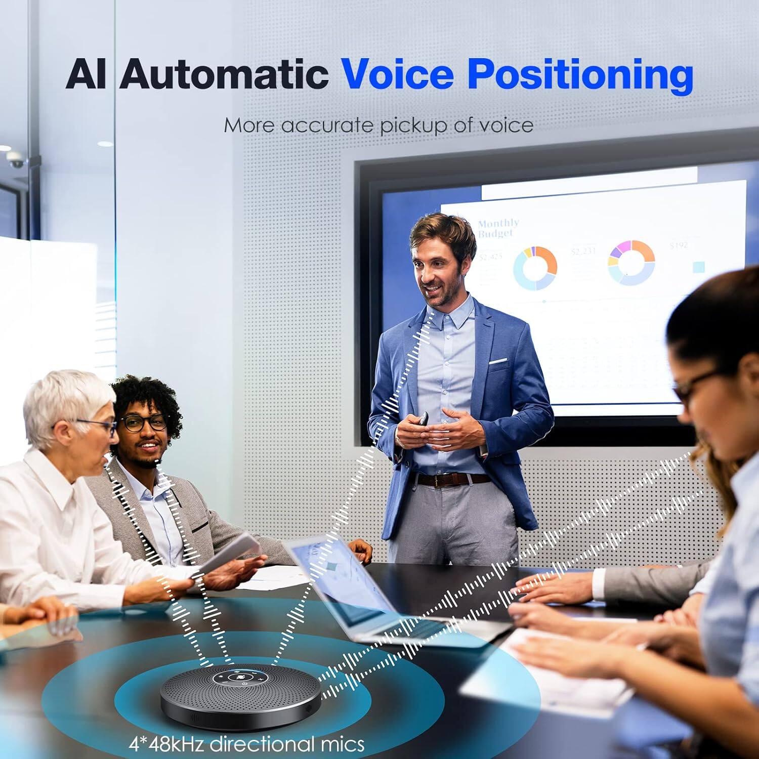 AI Automatic Voice Positioning  
More accurate pickup of voice  

Monthly Budget  
52.425  
52.211  
3192  

4* 48kHz directional mics