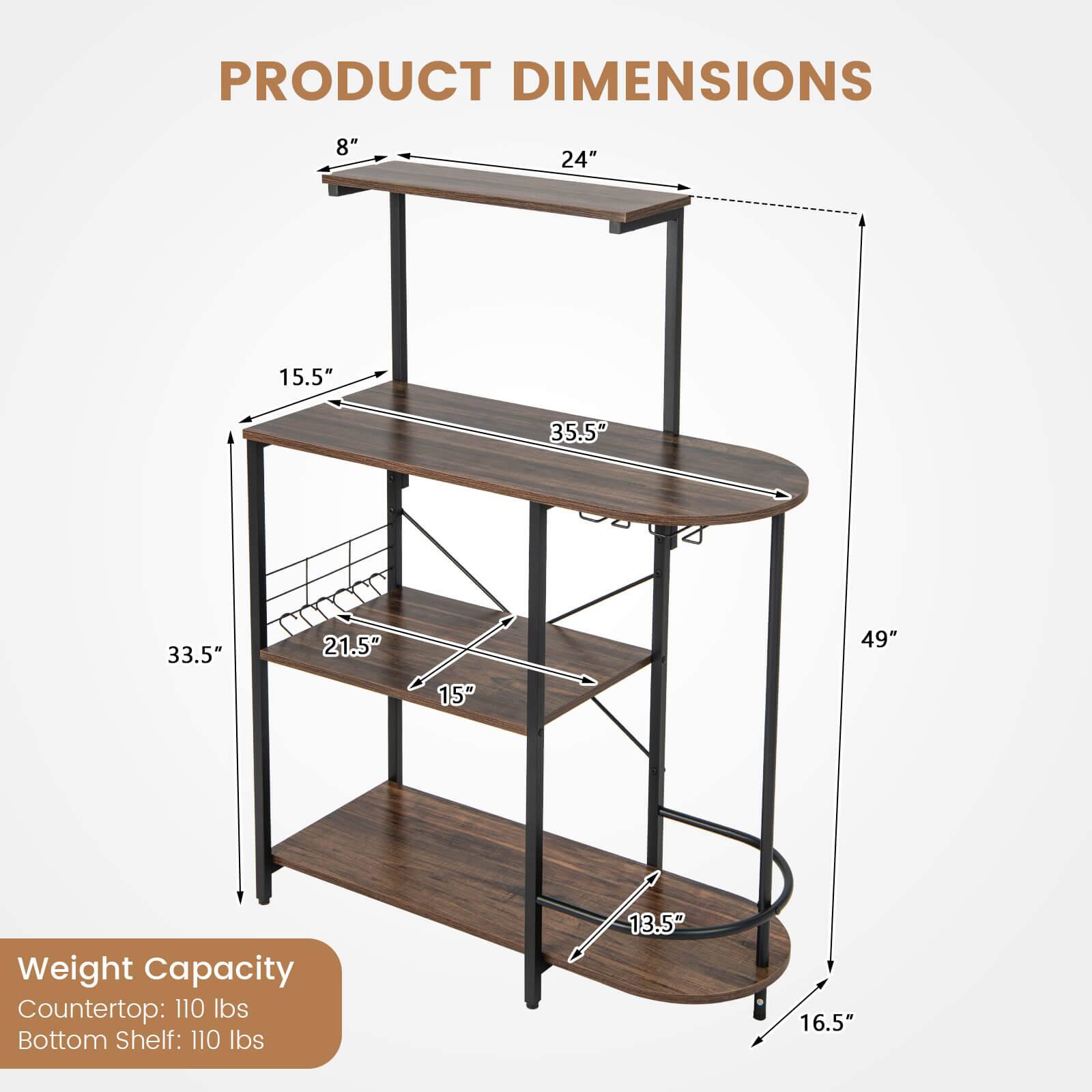 PRODUCT DIMENSIONS

- Height: 49"
- Width: 24"
- Depth: 35.5"
- Top Shelf: 8" (height) x 24" (width) x 15.5" (depth)
- Middle Shelf: 15" (height) x 21.5" (width) x 13.5" (depth)
- Bottom Shelf: 16.5" (height) x 33.5" (width) x 15" (depth)

Weight Capacity
- Countertop: 110 lbs
- Bottom Shelf: 110 lbs