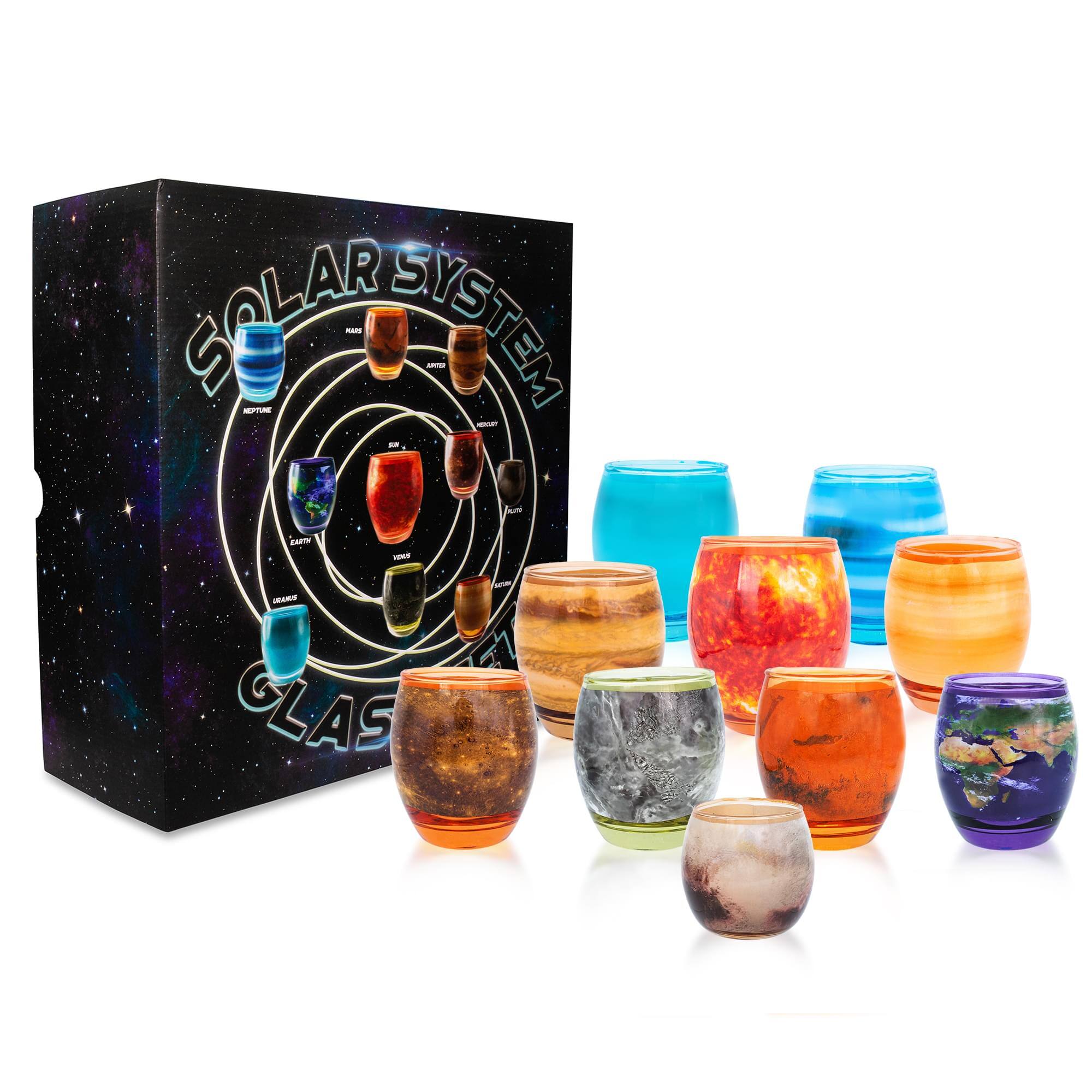 Surreal Entertainment - Solar System Planetary Glasses Set of 10 | Each Holds 4-10 Ounces - Black
