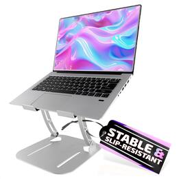 HongFei - Laptop Stands Height & Angle Adjustable Computer Stand for Laptop - Portable Holder with Ventilation Slots - Silver