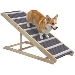 Pawhut - Dog Ramp for Couch, Foldable Pet Ramp for Small to Large Dog, 4 Adjustable Height 16"-23.5", Pet Steps w/Non-Slip Carpet - Natural wood finish