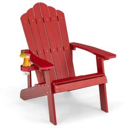 Costway - Patio HIPS Adirondack Chair with Cup Holder Weather Resistant Outdoor 380 LBS - Red