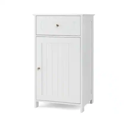 Front. Kadyn - Single Door Bathroom Cabinet with Adjustable Shelf and Drawer, Bathroom Cabinets for Entryway Storage, Home Office - White.