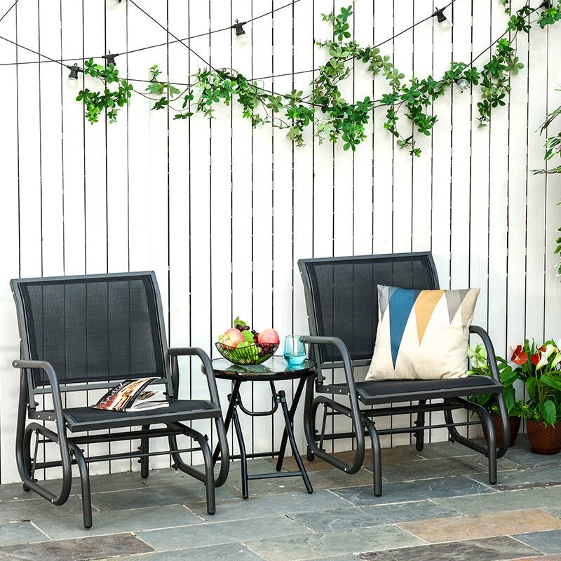 Alt View 1. Outsunny - Porch Glider Set of 2, Metal Frame Swing Glider Chair with Breathable Mesh Fabric, Curved Armrests and Steel Frame - Black.