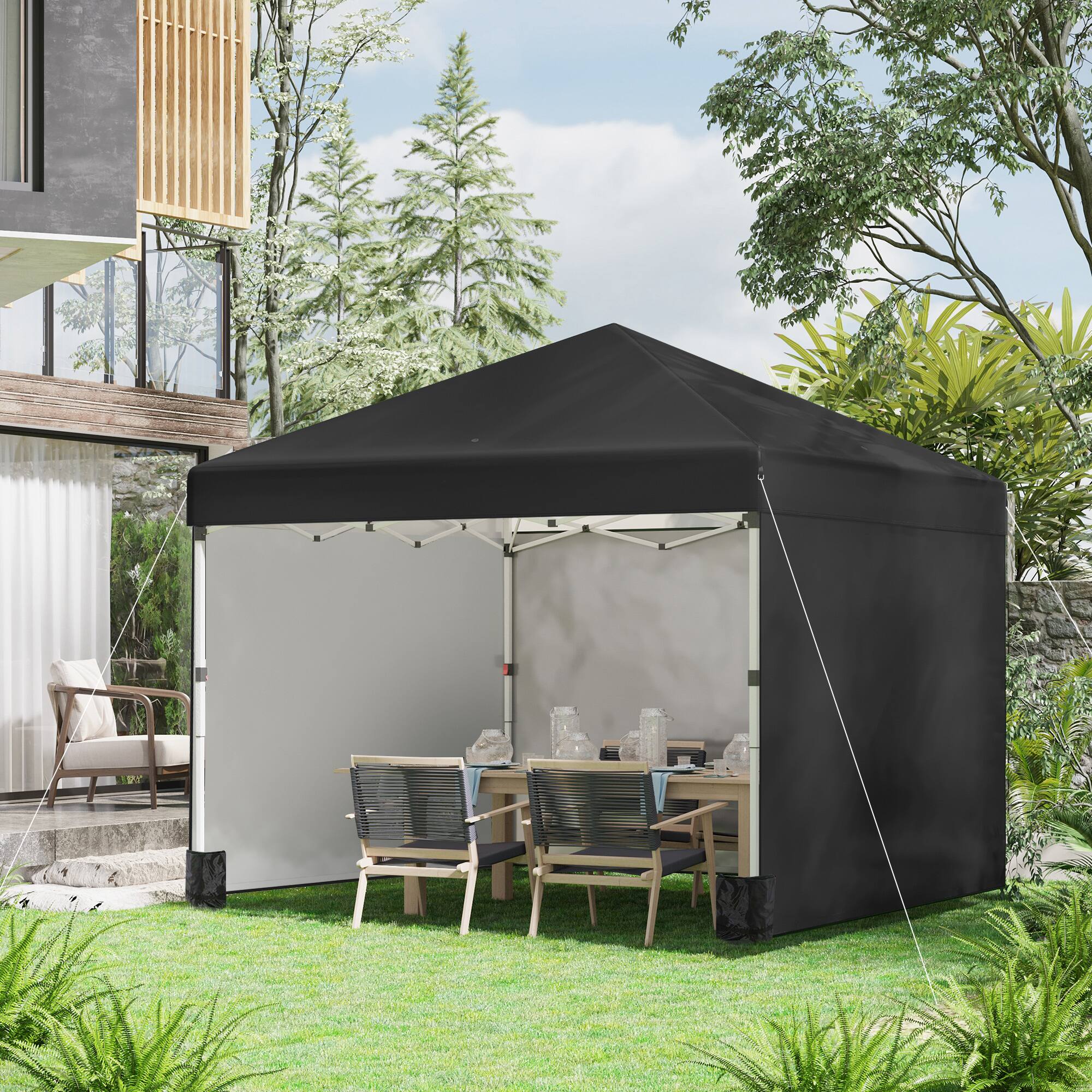 Alt View 1. Outsunny - 10' x 10' Pop Up Canopy Tent with 3 Sidewalls, Leg Weight Bags and Carry Bag, Height Adjustable - Black.