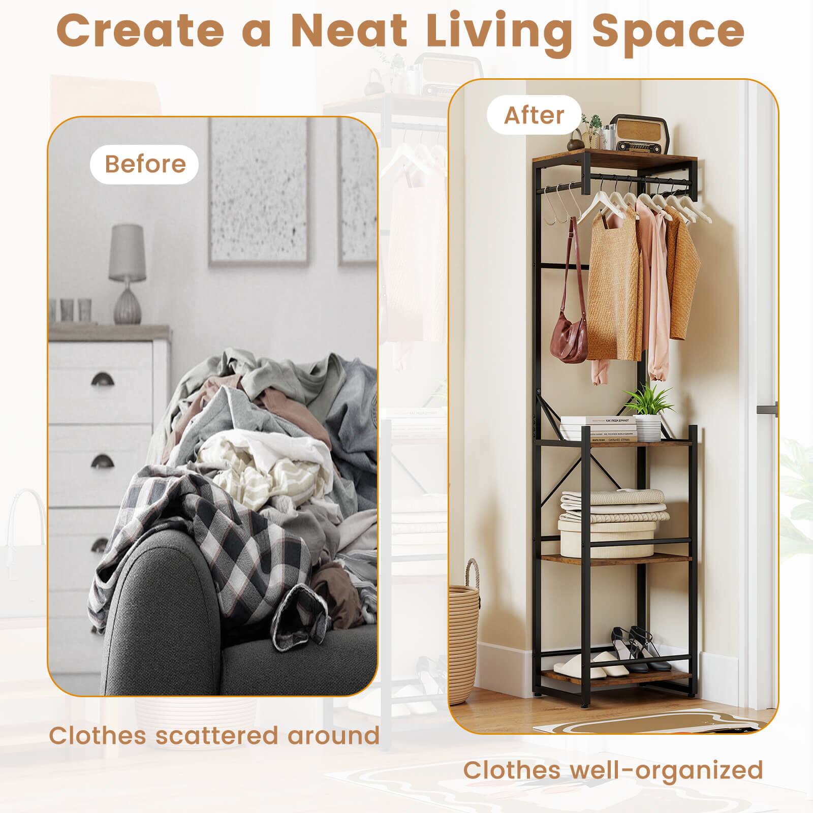 Create a Neat Living Space

Before  
Clothes scattered around

After  
Clothes well-organized