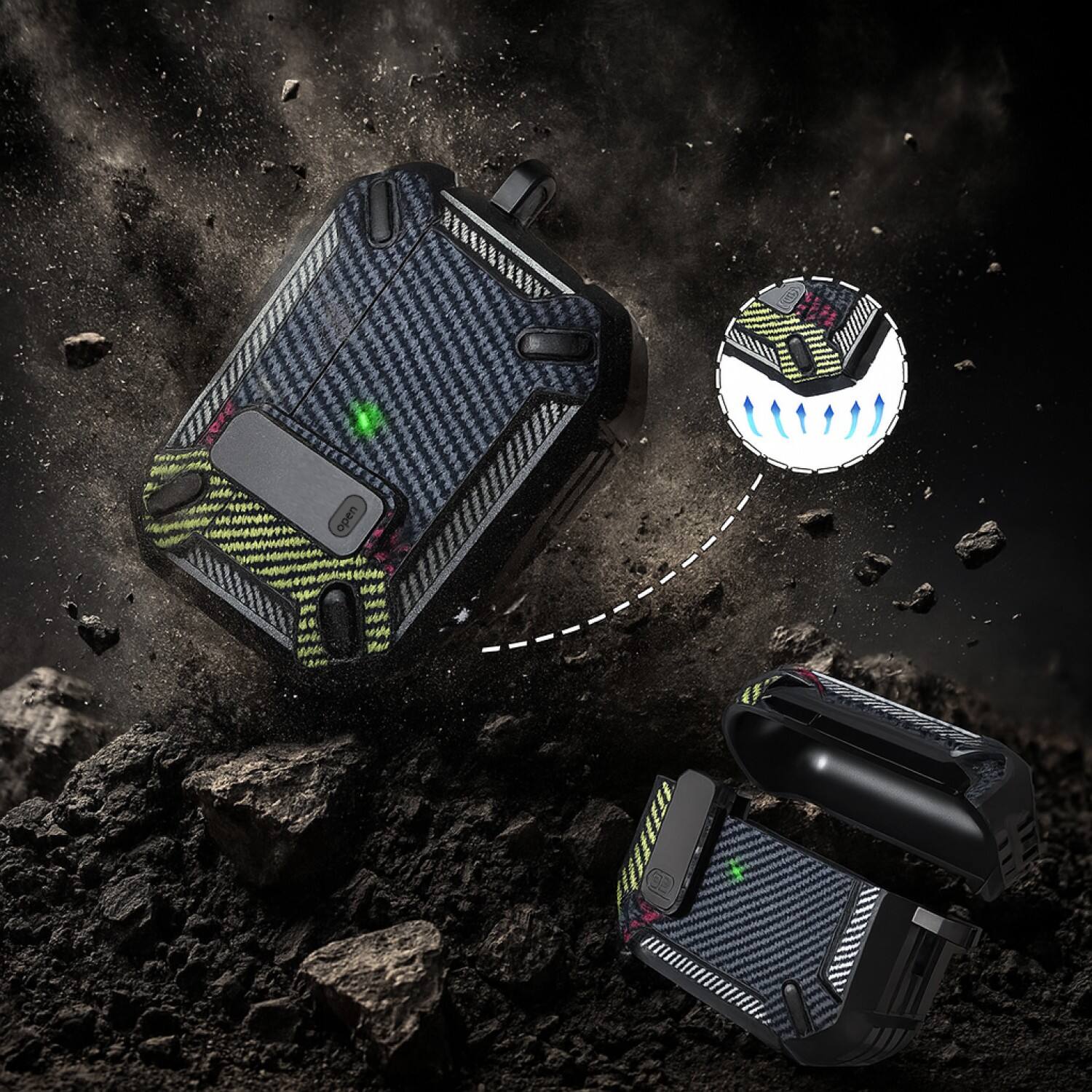 Back. SaharaCase - Apple Airpods Pro 3 Secure Lock Case | Heavy Duty | Shock Absorbing Corners | Raider Series - Carbon Black.