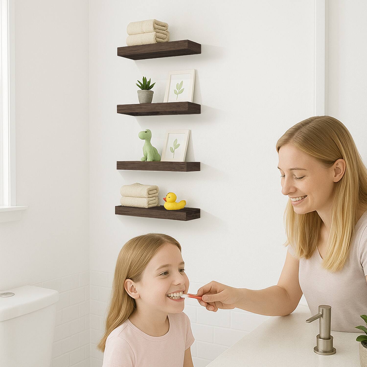 Alt View 5. BOMEDA - Wall Mounted Wooden Floating Shelves, Bathroom Shelves for Bedroom, Living Room, Room Storage Shelf, 12x7x1.5 in, 4 Pack - Smoke gray.