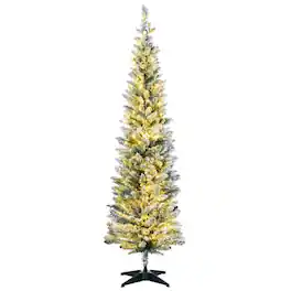 PULUZ - 6ft Pencil Christmas Tree, Slim Artificial Christmas Tree with Realistic Branches and Warm White LED Lights - Green