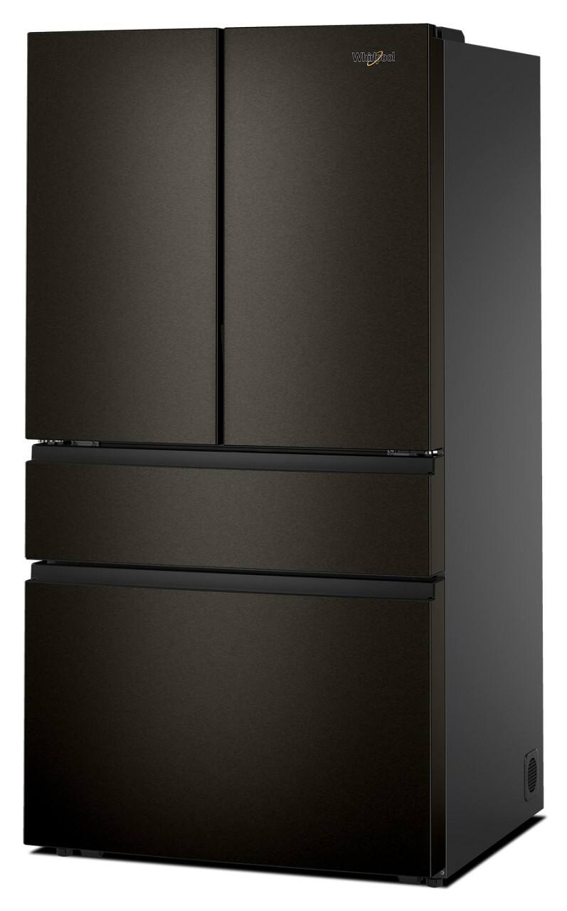 Left. Whirlpool - 30 Cu. Ft. Family-Sized Capacity French Door Refrigerator with Flexible Temperature Drawer - Print Resist Blk Stnlss.