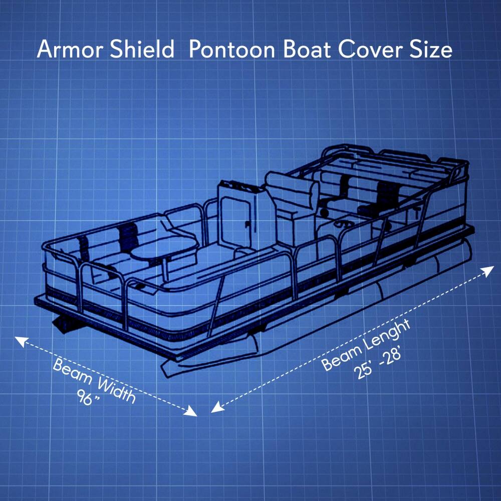 Armor Shield Pontoon Boat Cover Size

Beam Width: 96"

Beam Length: 25' - 28'