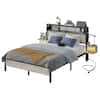 Front. Bestier - Bestier Queen Gaming Bed Frame Golden Stripe Headboard LED Nightstands with Charging Station - Gray.