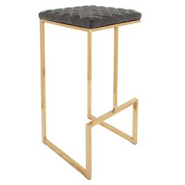 LeisureMod - Quincy Modern Quilted Leather Bar Stool with Gold Metal Frame Counter Height Chair for Kitchen and Counter Seating - Gray