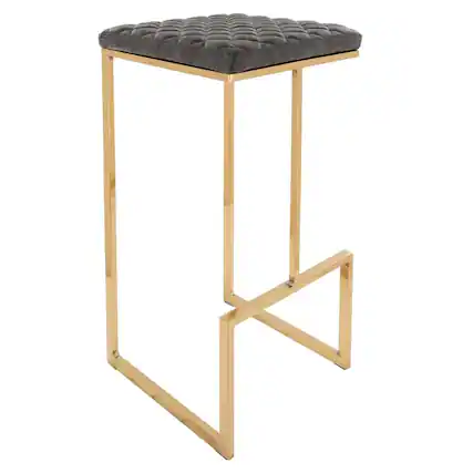 Front. LeisureMod - Quincy Modern Quilted Leather Bar Stool with Gold Metal Frame Counter Height Chair for Kitchen and Counter Seating - Grey.