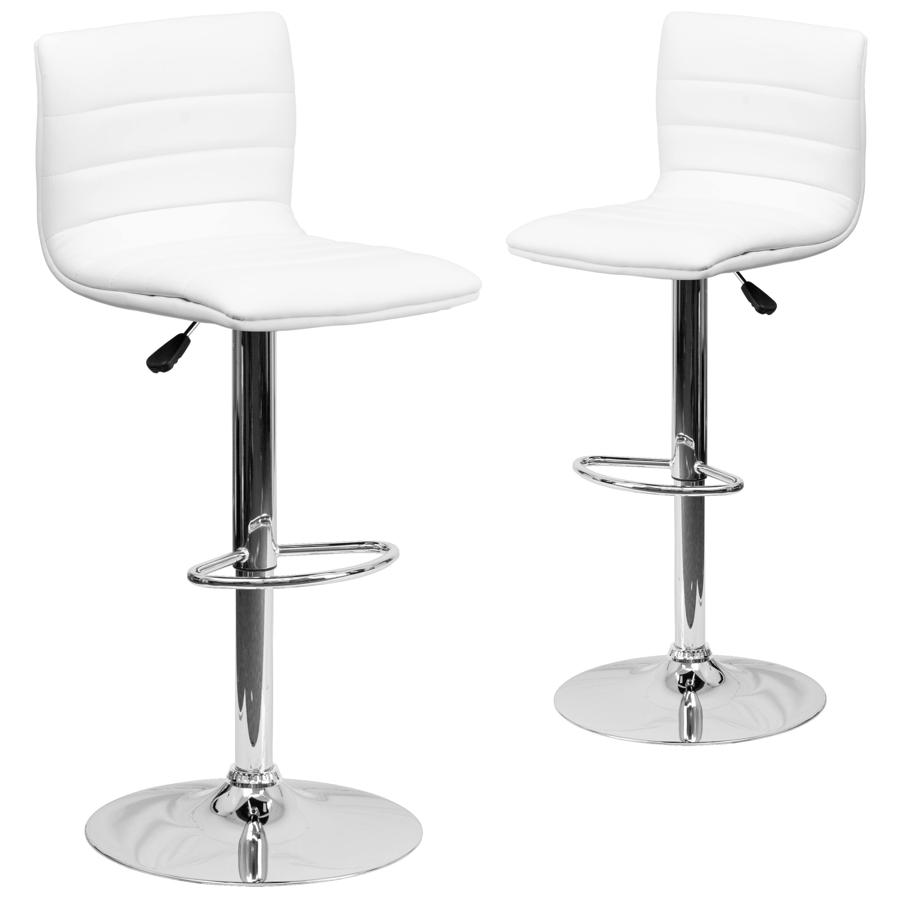 Alt View 1. Emma + Oliver - Modern Vinyl Adjustable Height Barstool with Horizontal Stitch Back, Set of 2 - White Vinyl/Chrome Frame.
