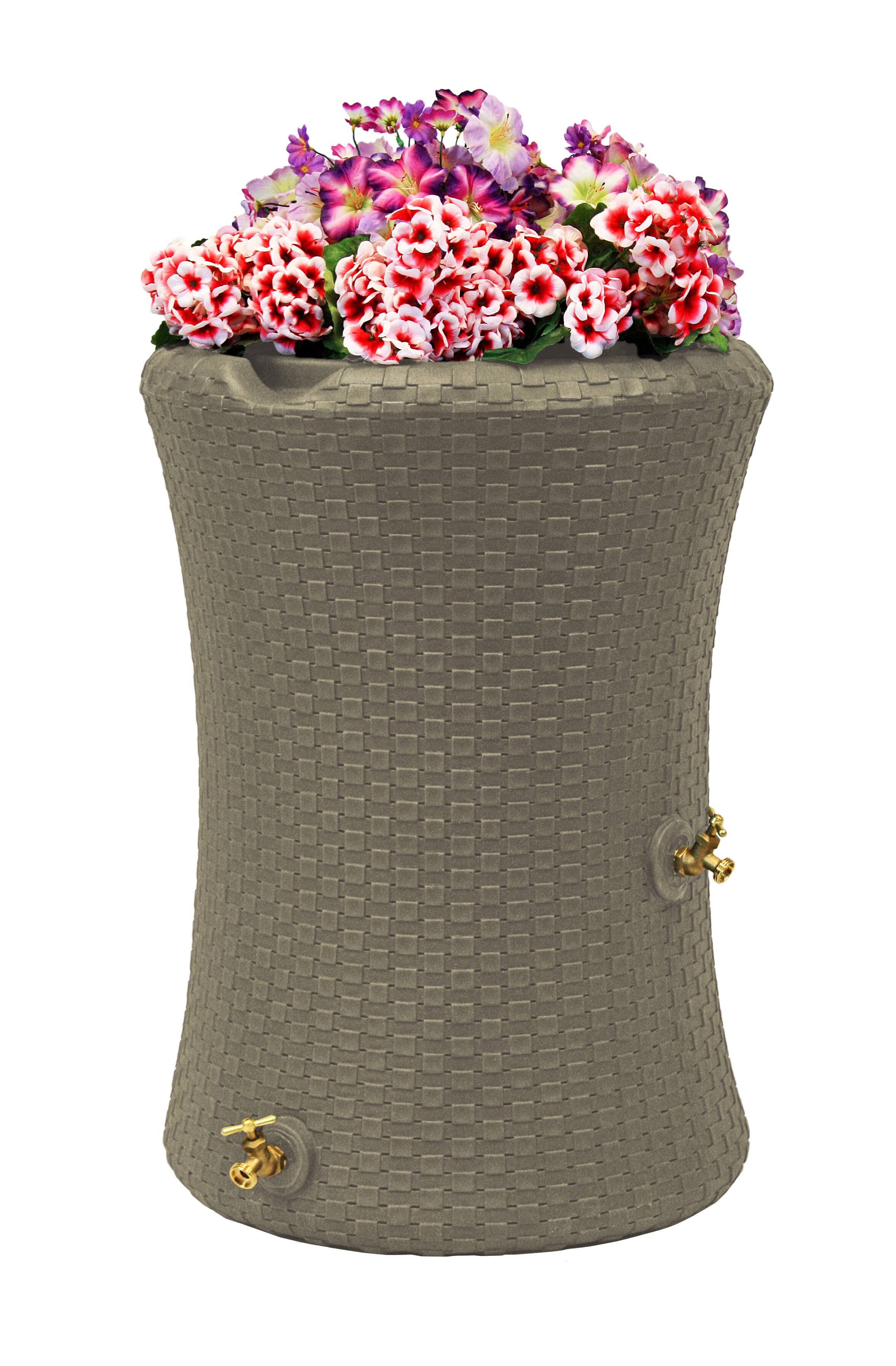 Front. Good Ideas - Good Ideas 50 Gallon Nantucket Rain Barrel Planter, Coyote Granite.