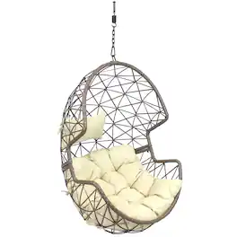 Sunnydaze - Resin Wicker Basket Hanging Egg Chair with Cushions - Cream