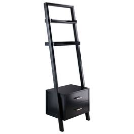 SlickBlue - 2-Drawer Ladder Bookcase with Entryway Shelf, Modern Leaning Design - Black