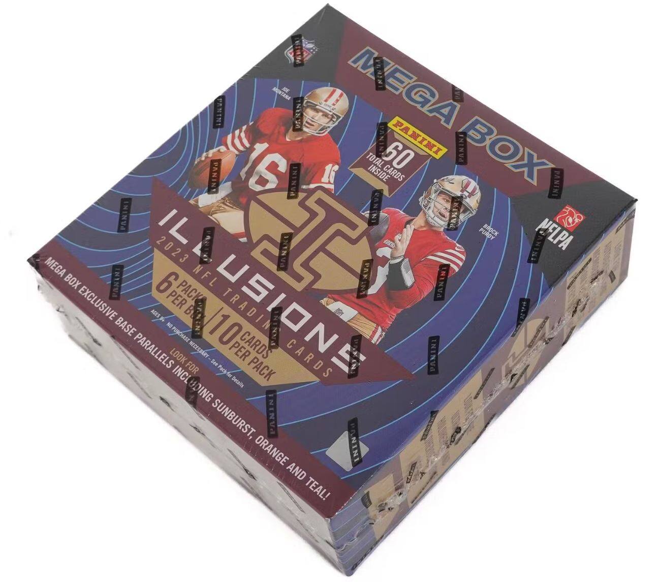 Sure, here is the corrected and grouped text from the image:

---

**Panini Mega Box**

**2023 NFL**

**Illusions**

**6 Packs per Box**

**10 Cards per Pack**

**Total Cards Inside: 60**

**Exclusive Base Parallels Including Sunburst, Orange and Teal!**

**Look for Parallel Cards in Sunburst, Orange and Teal!**

**Panini Exclusive**

**Mega Box Exclusive**

**Panini**

**NelPa**

**Total Cards Inside: 60**

**Panini**

**Panini**

**Panini**

**Panini**

**Panini**

**Panini**

**Panini**

**Panini**

**Panini**

**Panini**

**Panini**

**Panini**

**Panini**

**Panini**

**Panini**

**Panini**

**Panini**

**Panini**

**Panini**

**Panini**

**Panini**

**Panini**

**Panini**

**Panini**

**Panini**

**Panini**

**Panini**

**Panini**

**Panini**

**Panini**

**Panini**

**Panini**

**Panini**

**Panini**

**Panini**

**Panini