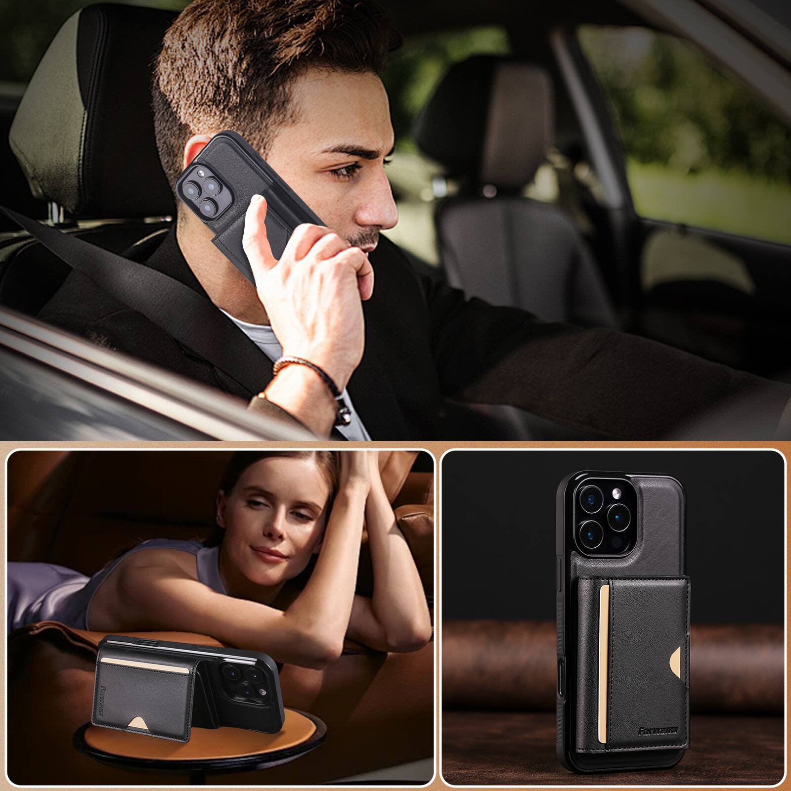 Alt View 3. Dteck - 2-in-1 Magnetic Detachable Wallet Case for Apple iPhone 16 Pro, RFID PU Leather Shockproof Cover with Kickstand - Black.
