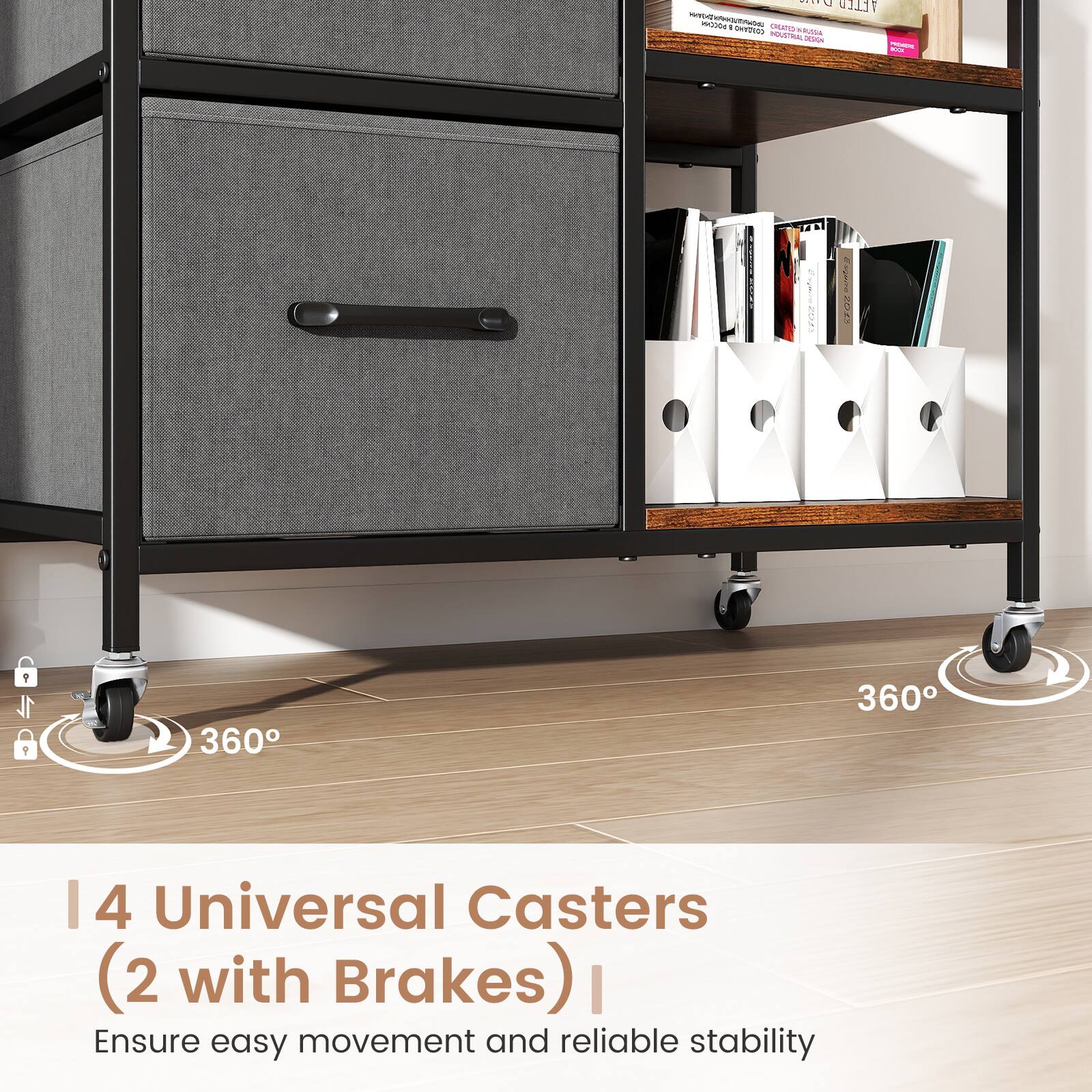 4 Universal Casters (2 with Brakes)  
Ensure easy movement and reliable stability