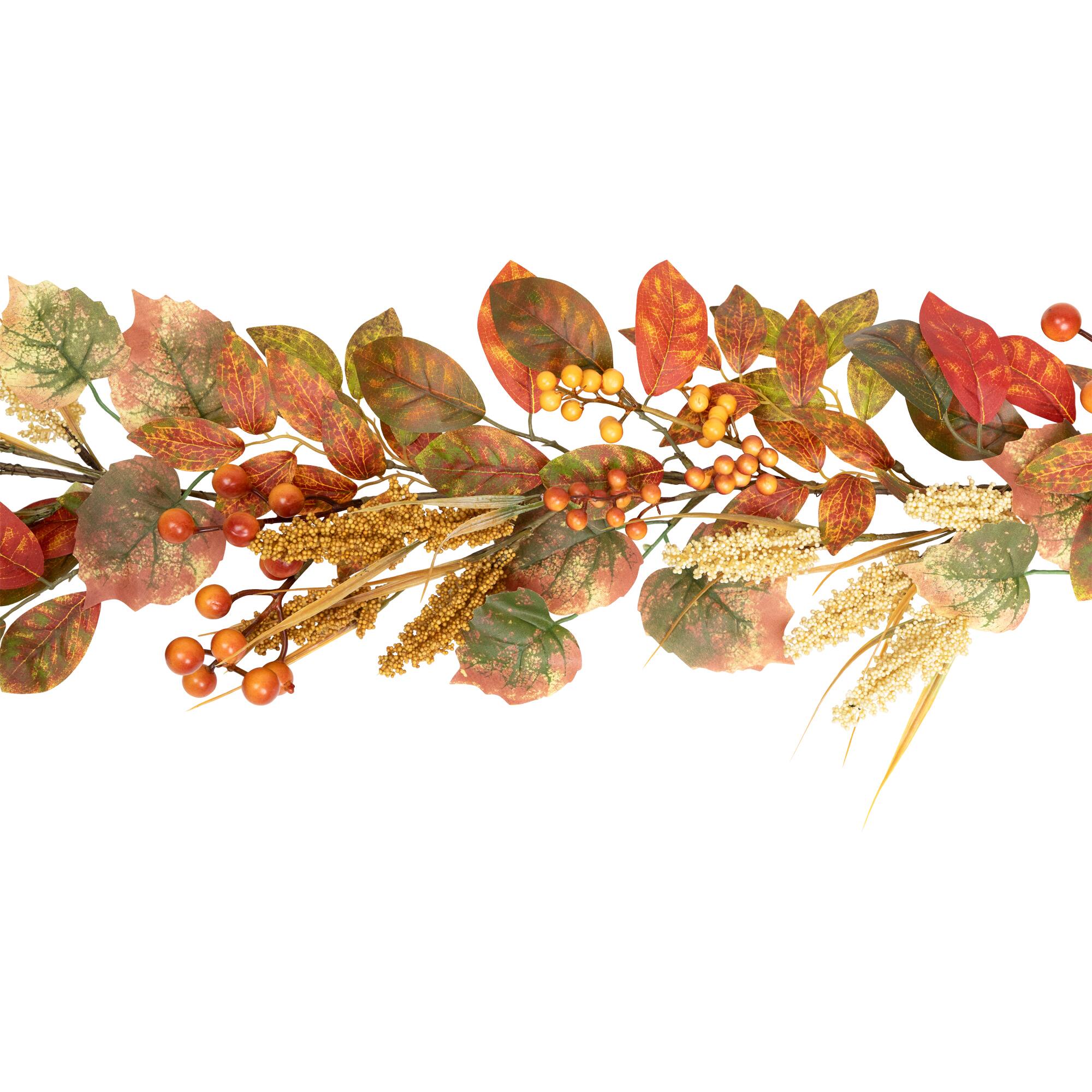 Northlight Autumn Leaves and Berries Artificial Fall Harvest Garland 5 ...
