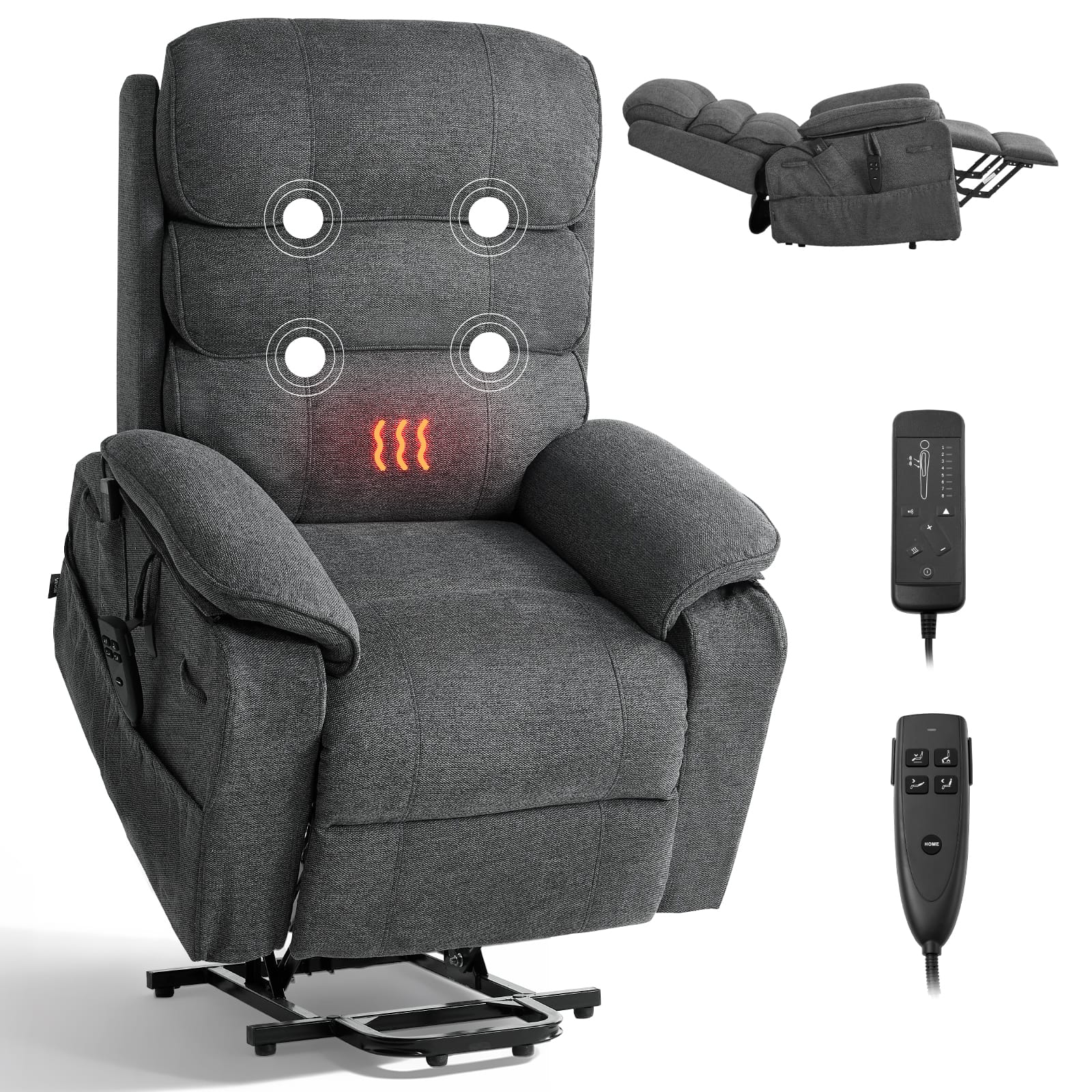 VEVOR - Power Lift Recliner Chair, Dual Motor Medium Lift Chair with Heat and Massage for Elderly, Position Adjustable - Dark Gray