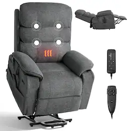 VEVOR - Power Lift Recliner Chair, Dual Motor Medium Lift Chair with Heat and Massage for Elderly, Position Adjustable - Dark Gray