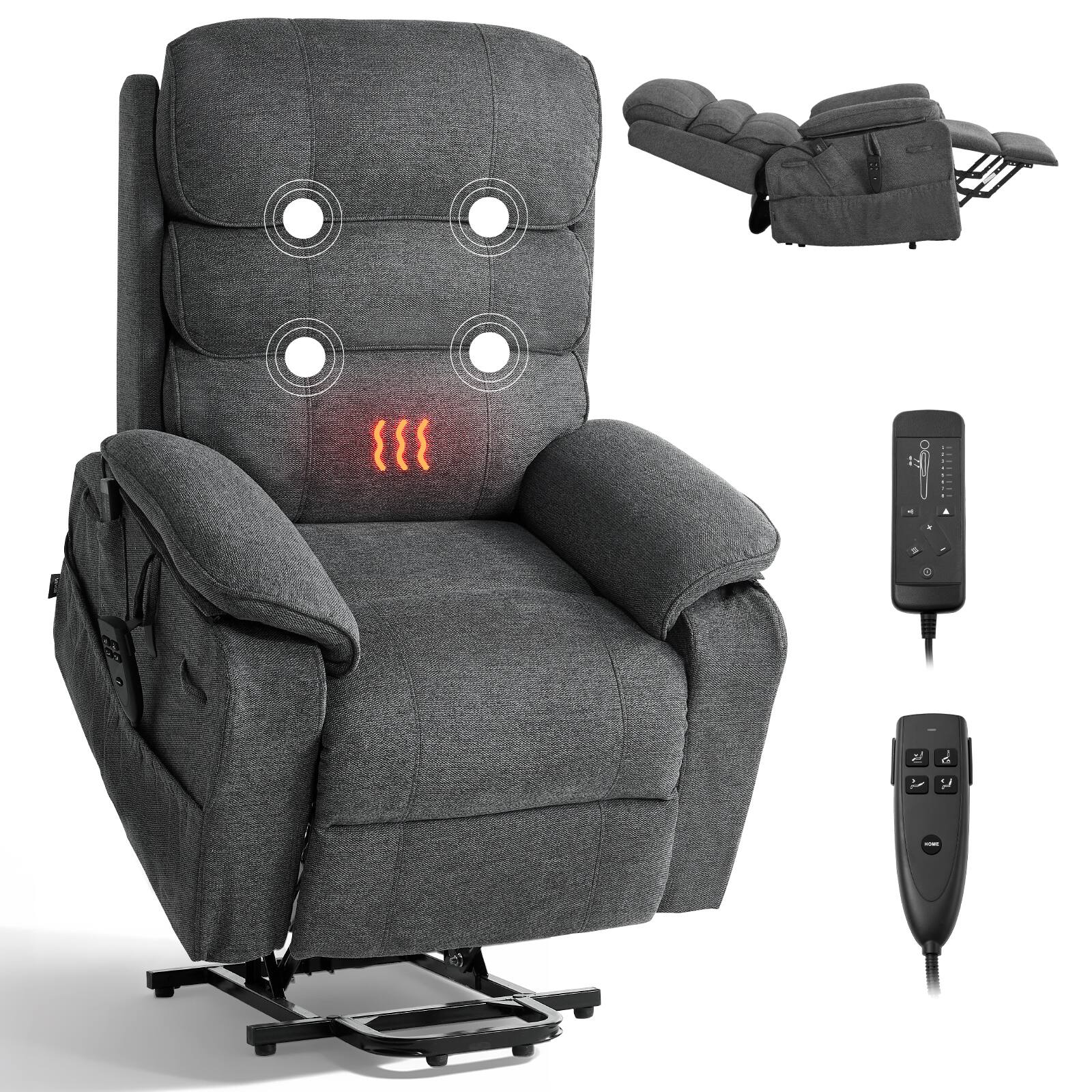 Front. VEVOR - Power Lift Recliner Chair, Dual Motor Medium Lift Chair with Heat and Massage for Elderly, Position Adjustable - Dark Gray.