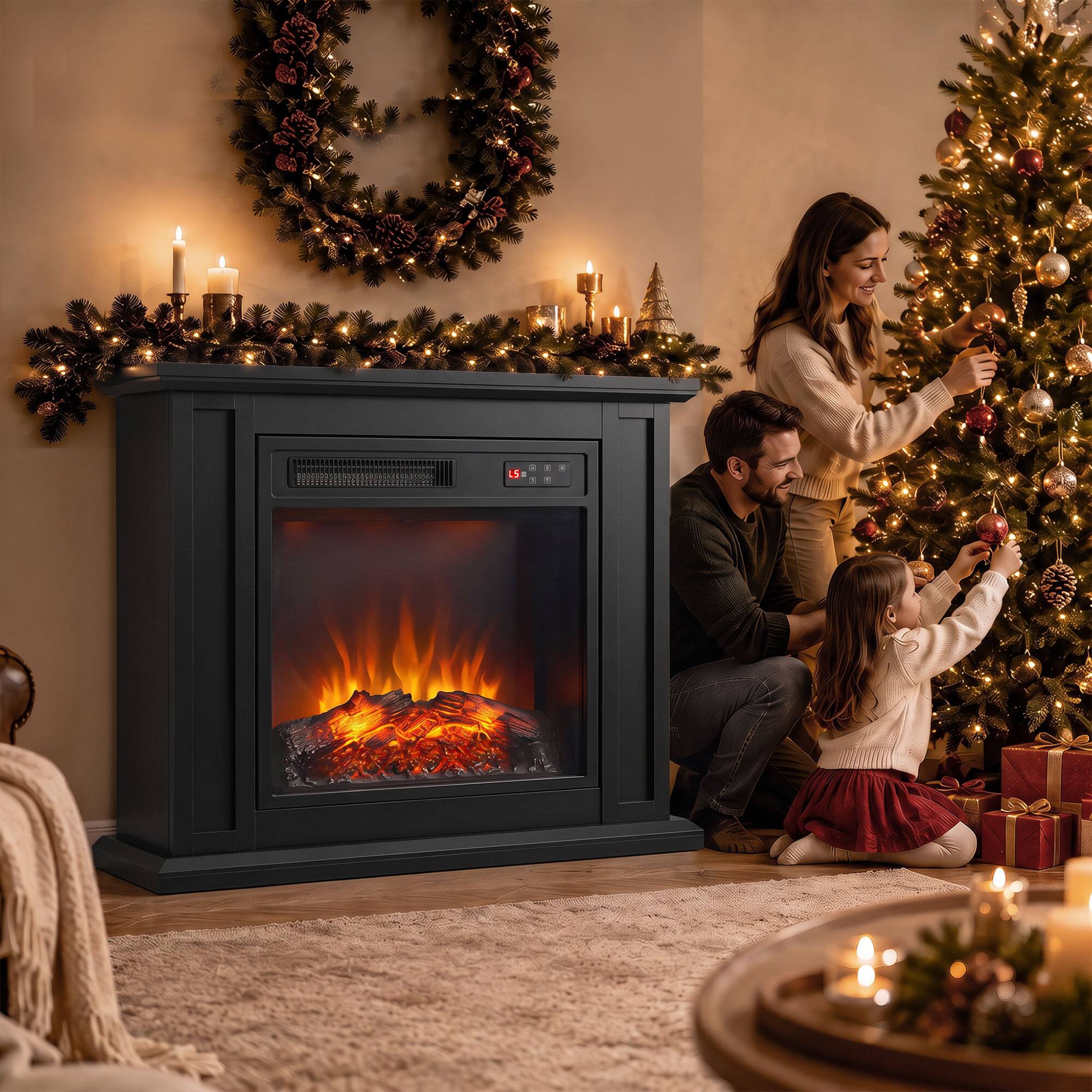 Alt View 8. Homcom - Freestanding Electric Fireplace with Mantel - Black.