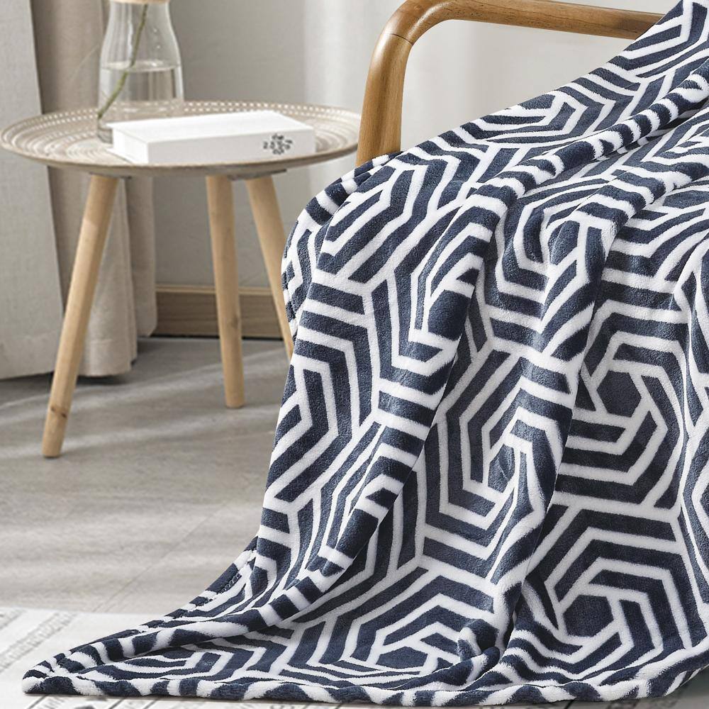 Alt View 2. Noble House - Plazatex Azmera plush Decorative Warm and Comfortable Machine Washable Throw 50" x 70" Black & White - Black & White.