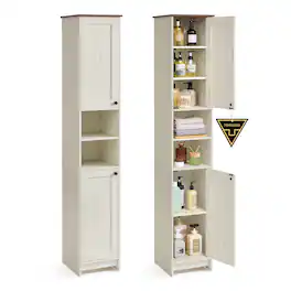 Songmics Home - 67-Inch Tall Bathroom Storage Cabinet, Superfast Toolless Assembly, 11.8-Inch Wide Slim Narrow Freestanding Cabinet - Rustic