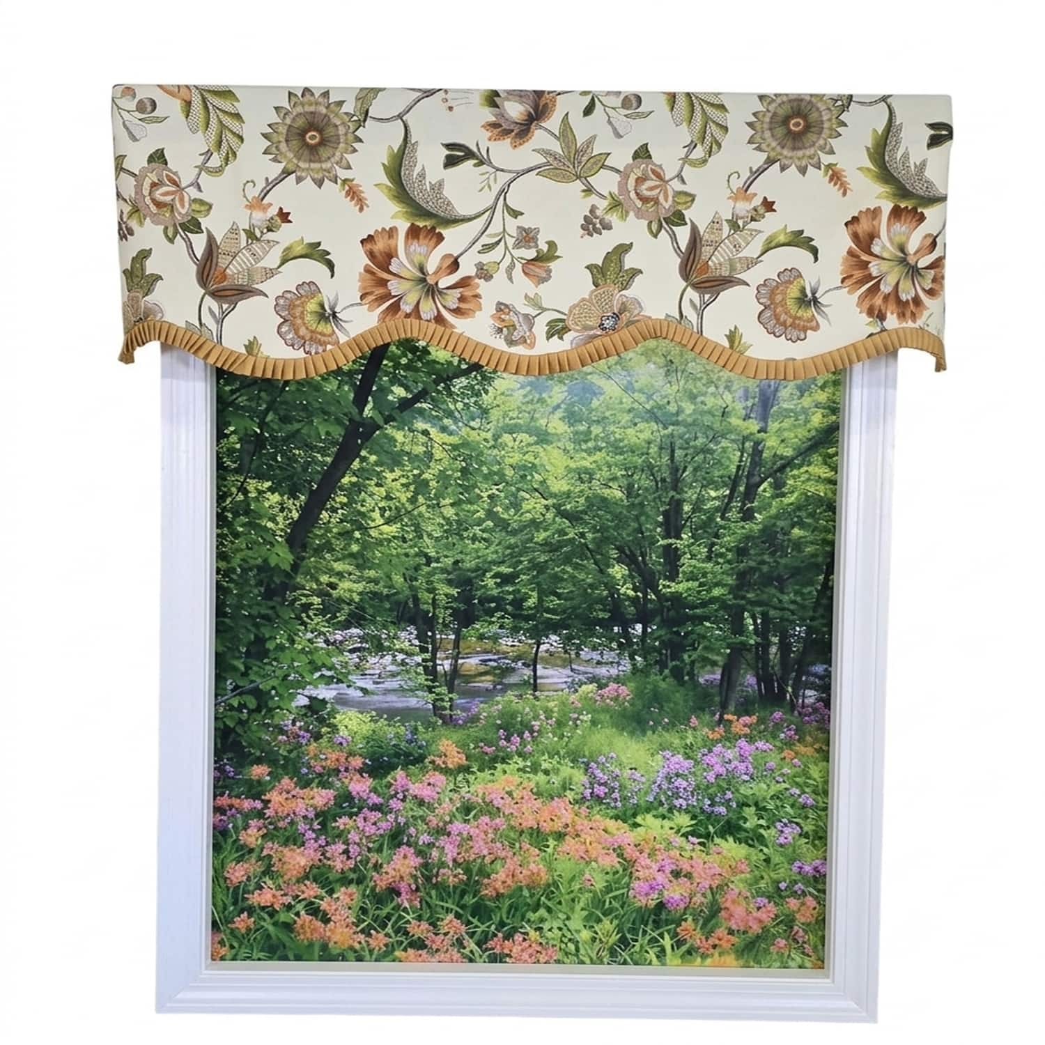 RLF Home - Tanzibar Ruffled Provance Window Valance 100% Cotton Lined Rod Pocket 50" x 17" - Orange