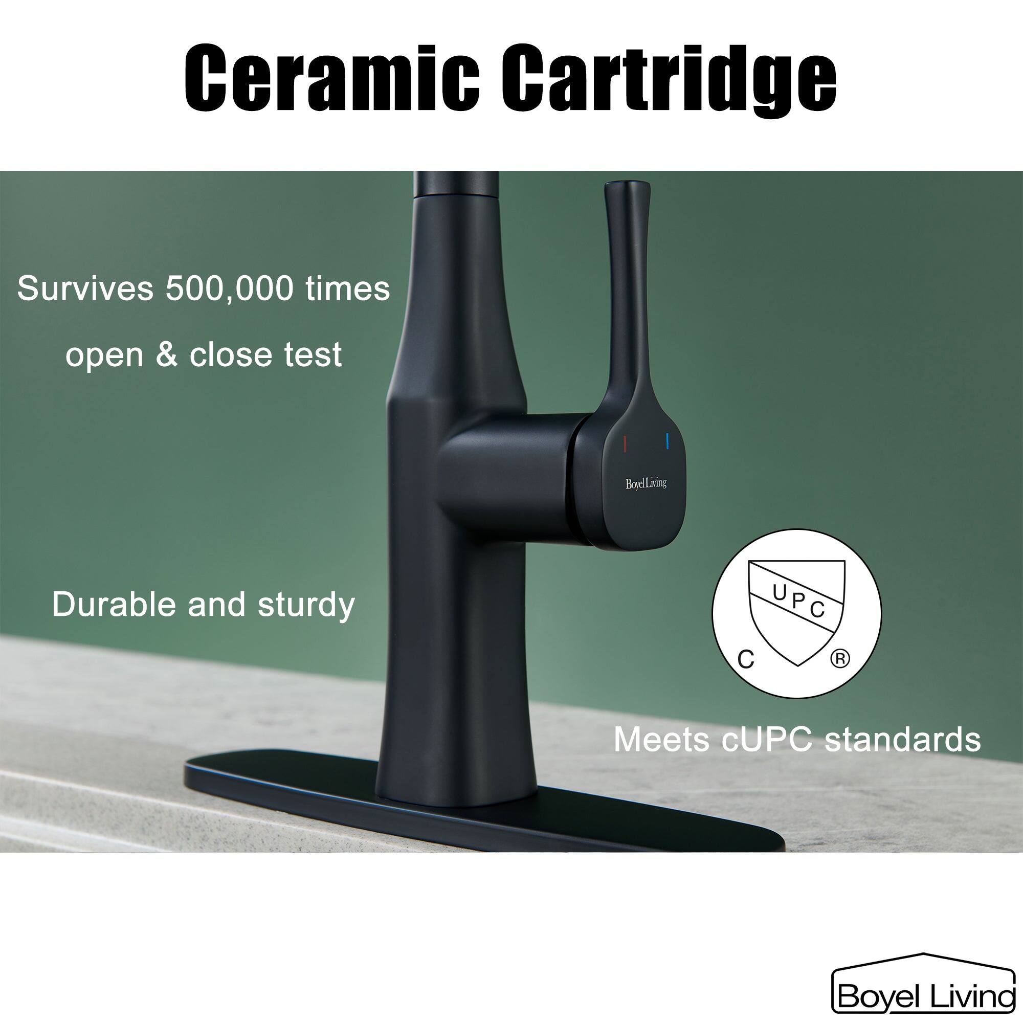 Ceramic Cartridge, Survives 500,000 times open & close test, Durable and sturdy, Meets CUPC standards, Boyel Living