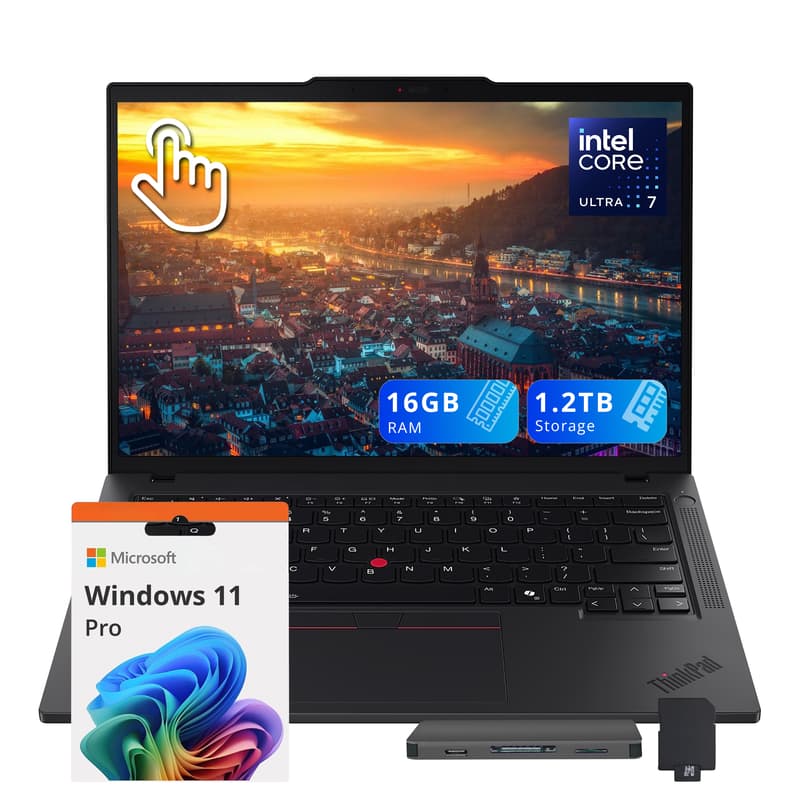Lenovo - ThinkPad T14 Gen 5 14" WUXGA Touch Notebook,Intel Ultra 7 165U,16GB RAM,256GB SSD+1TB Dock Set,Win 11 Pro - Black
