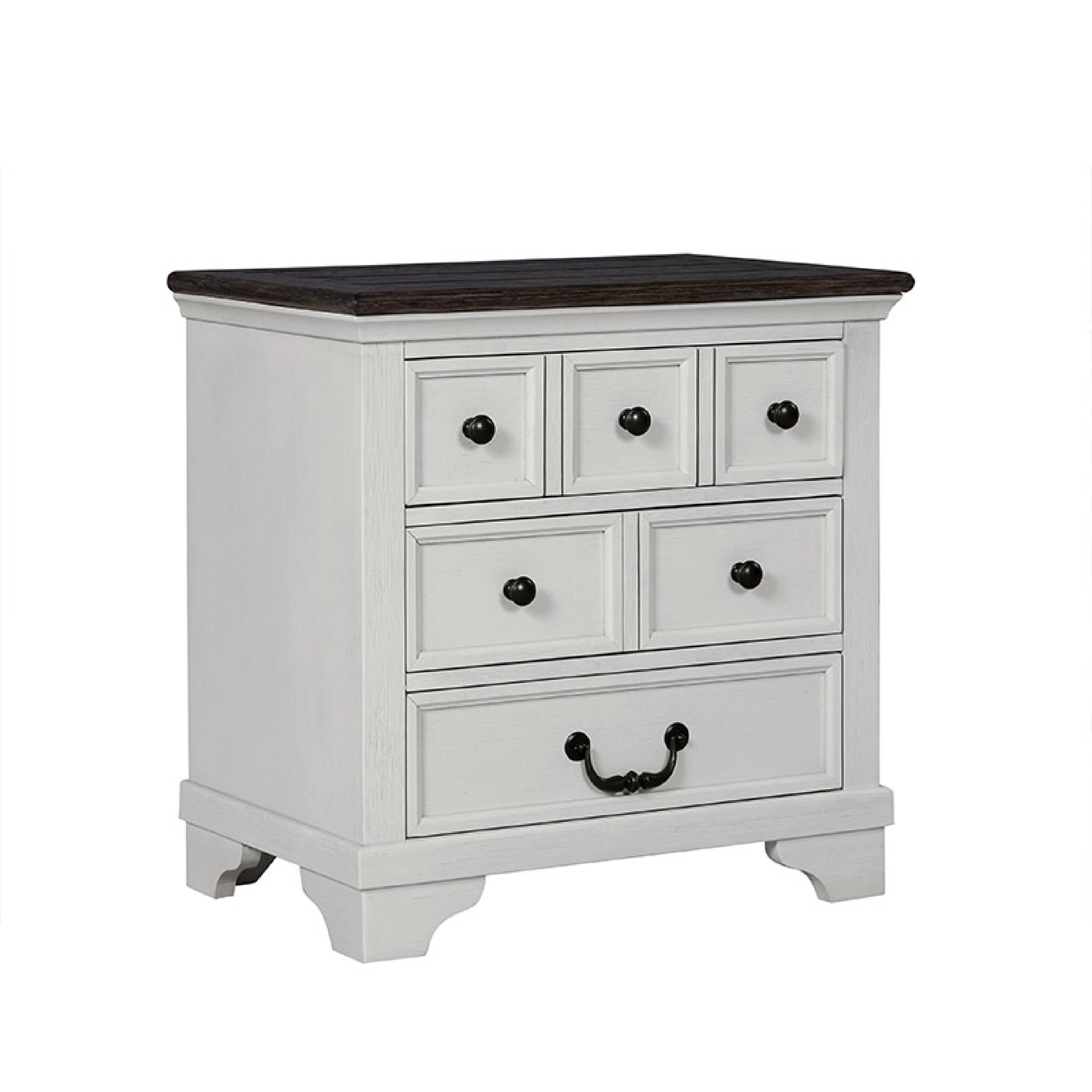 Front. Manhattan Lane - Hamps Nightstand, USB A-C, 3 Drawers, 28 Inch - White, Dark Brown, Black.