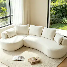 Dyonery - 122" Curved Oversized Sectional Sofa with Left Chaise&5 Throw Pillows, Extra Deep Seat , No Assembly , White - White