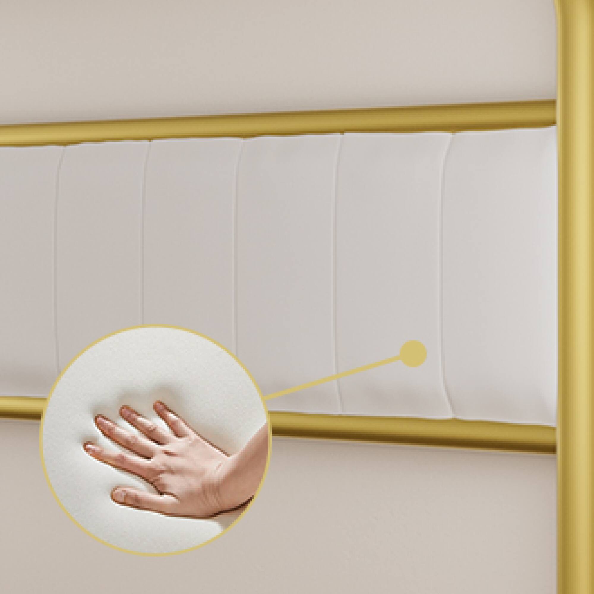 Alt View 1. GOODSILO - Queen-Size Upholstered Platform Bed Frame with Metal and Wood Construction Adjustable for Various Settings - Beige+Gold.