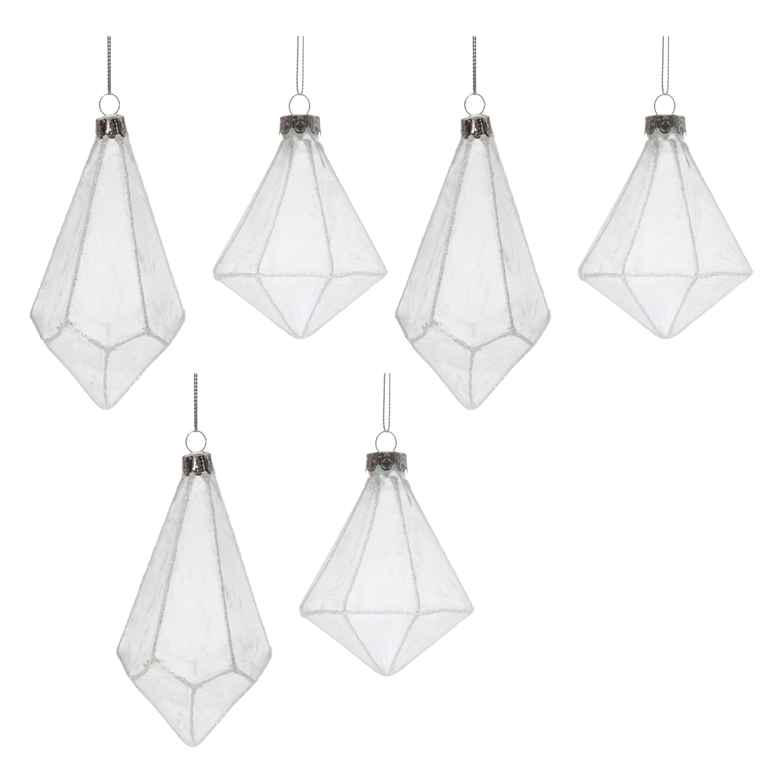 Left. BreeBe - Frosted Glass Drop Ornament (Set of 6) - White.
