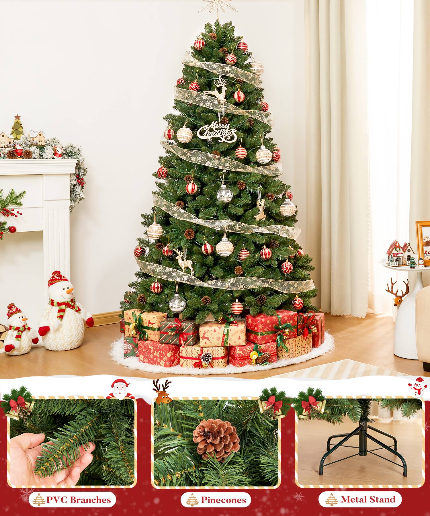 Merry Christmas  
PVC Branches  
Pinecones  
Metal Stand